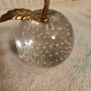 Handblown Glass Apple With Controlled Bubbles 3.25 In.Paperweight with Gold Leaf